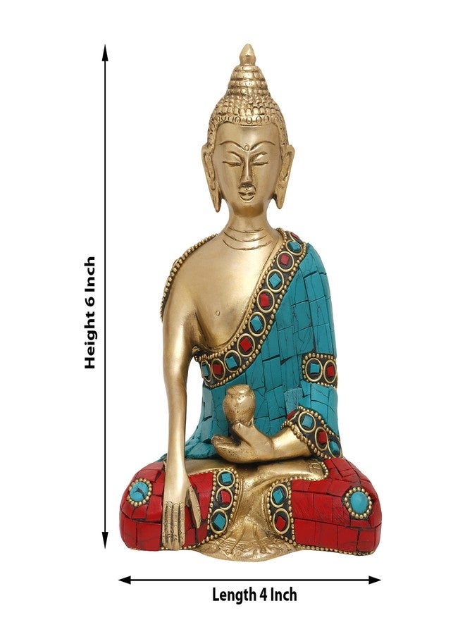 Pick End Now Brass Gautam Buddha Idol for Decoration | Gautam Buddha Sitting Position Draped in Blue Shawl Statue for Home Office Décor, Product Dimensions - 10.16 x 3.5 x 15.24Cm, 1 Kg - Image 5
